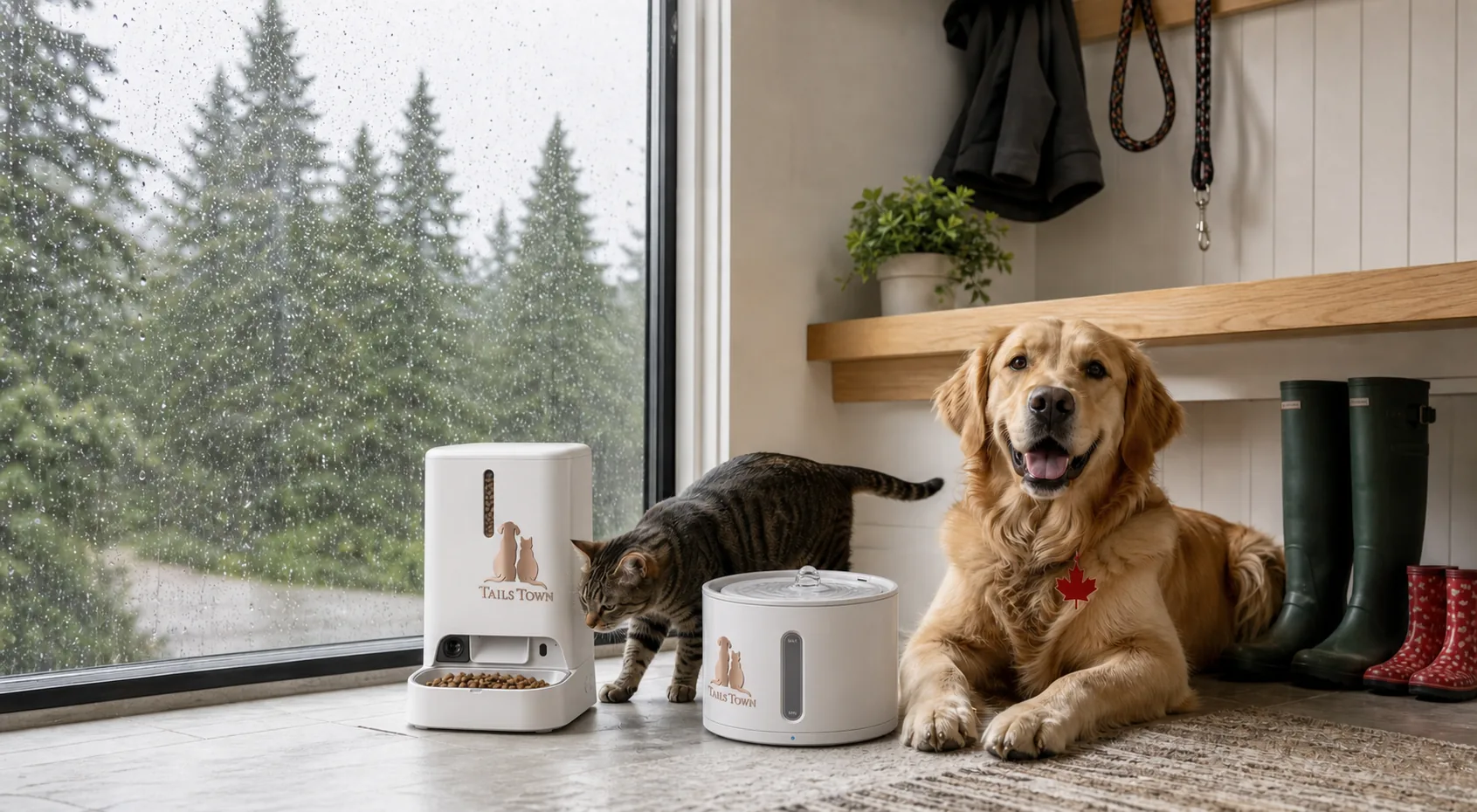 A cat and dog sharing a pet corner