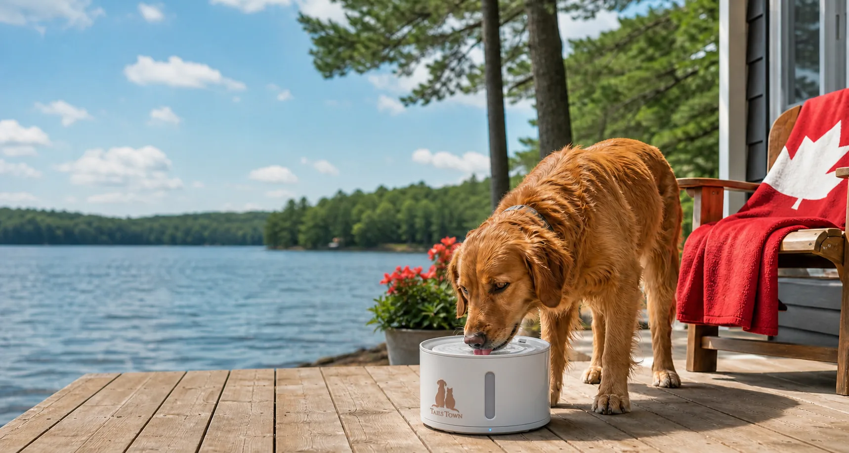 A dog drinking from a smart water dispenser