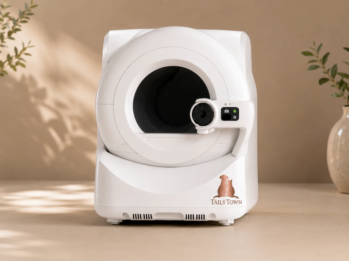 Smart litter box on a warm shelf